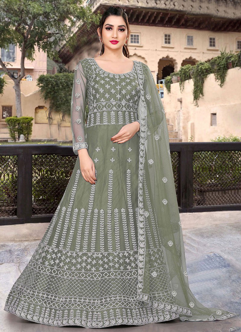 Pista Green Colour viana vol 6 Designer Fancy Heavy Wedding Wear Butterfly Net With Embroidery Work Gown With Dupatta Collection Viana32